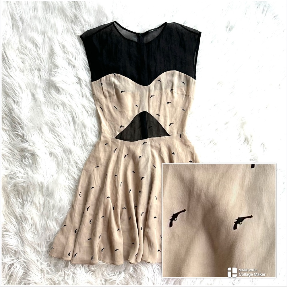 Porcelain Black and Cream Sleeveless Silk Dress Size 2